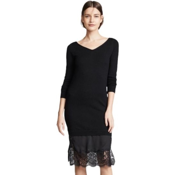 Club Monaco Dresses & Skirts - Club Monaco Black Tamila Merino Wool Dress with Lace Trim